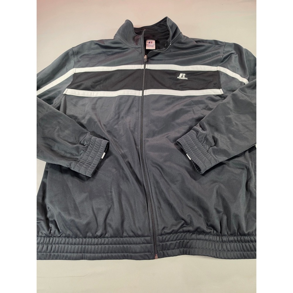 Russell Athletic Mens Track Jacket Graphite Grey Black White Stripe XL NWT